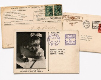 Vintage Jewish Blind Guild Postcard 1944 New York Judaica Ephemera Lot Braille Child Photo Postal History Collection