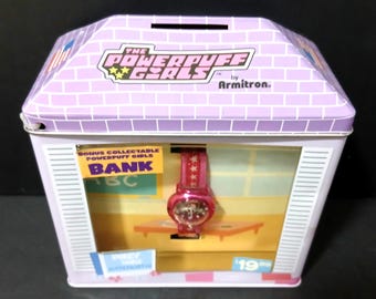Powerpuff Girls Uhrenbank von Armitron Cartoon Powerpuff Girls Sammler Spardose mit Uhr Y2K 2000er Jahre Powerpuff Girls Spielzeug Vitrine
