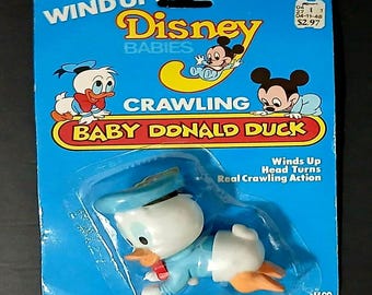 Vintage 1984 Disney Babies Krabbelbaby Donald Duck Aufziehspielzeug ILCO Rare Versiegeltes Disney Sammlerstück