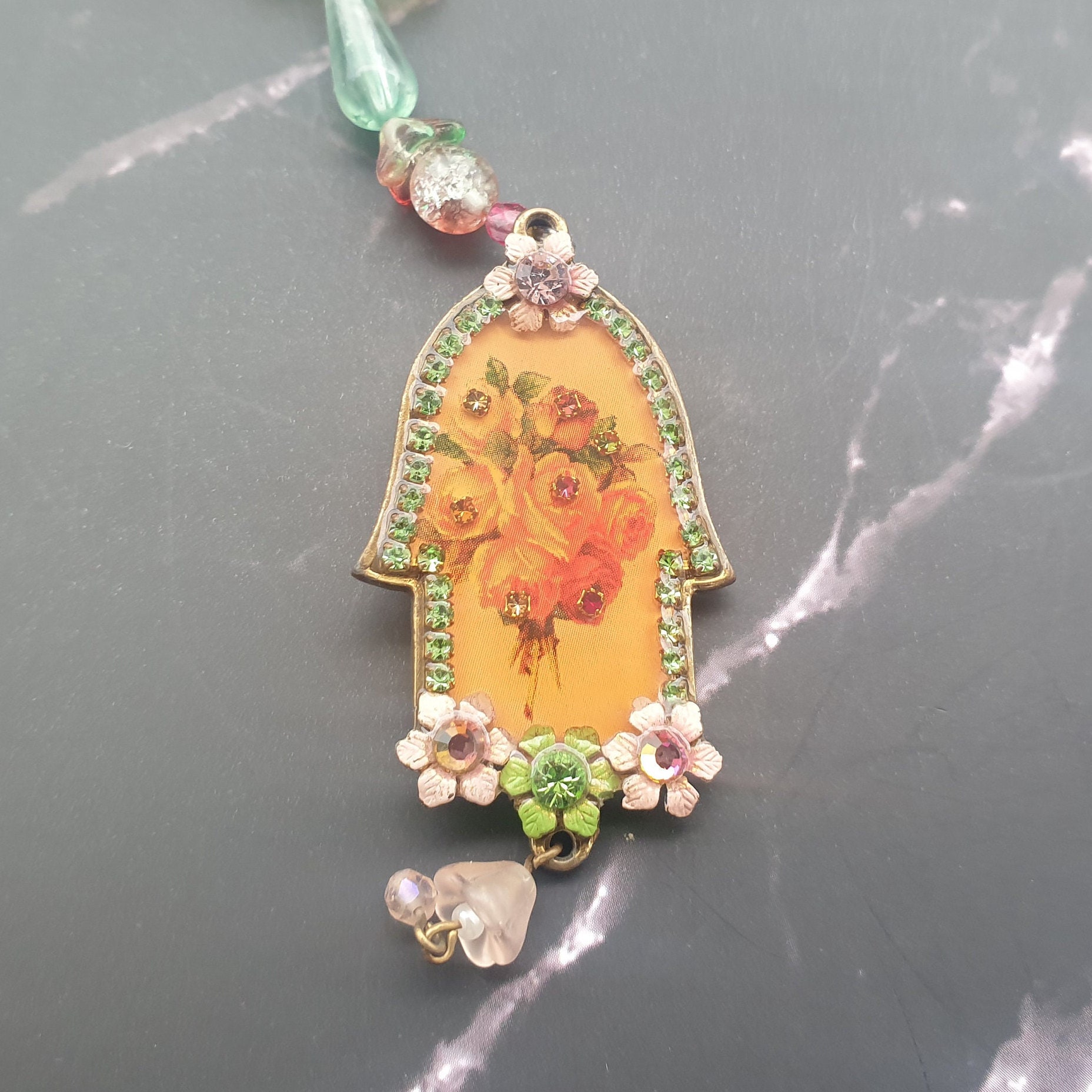 Michal Negrin Keychain Hamsa Hand of Fatima Decorated With