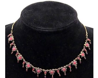 Michal Nagrin Halskette Vintage Floral Choker Roter Kristall Statement Halskette Signiert Designer Schmuck Romantisches Geschenk