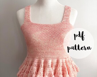 PDF Crochet Pattern-Strawberry Cream Peplum Tank