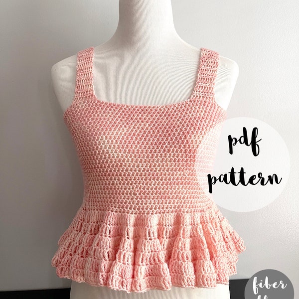 PDF Crochet Pattern-Strawberry Cream Peplum Tank