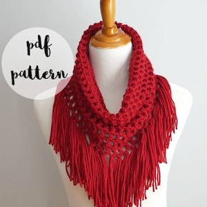 PDF Crochet Pattern-Festive Cranberry Fringe Cowl