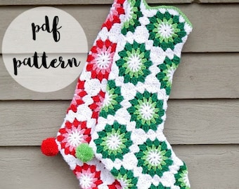 PDF Crochet Pattern-Wintermint Hexagon Stocking