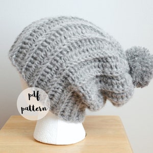 PDF Crochet Pattern-Easy Beginner Crochet Ribbed Pom Pom Hat image 1