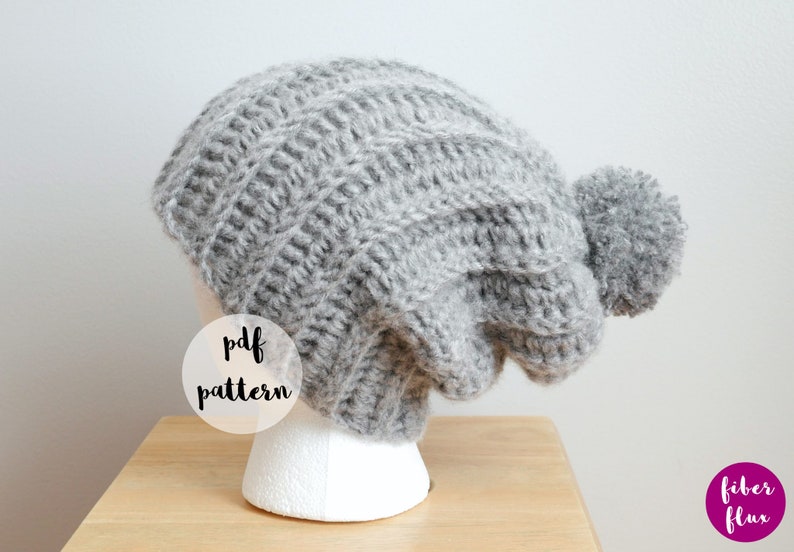 PDF Crochet Pattern-Easy Beginner Crochet Ribbed Pom Pom Hat image 1