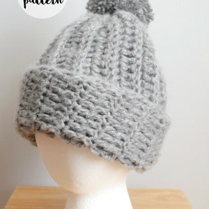 PDF Crochet Pattern-Easy Beginner Crochet Ribbed Pom Pom Hat image 2