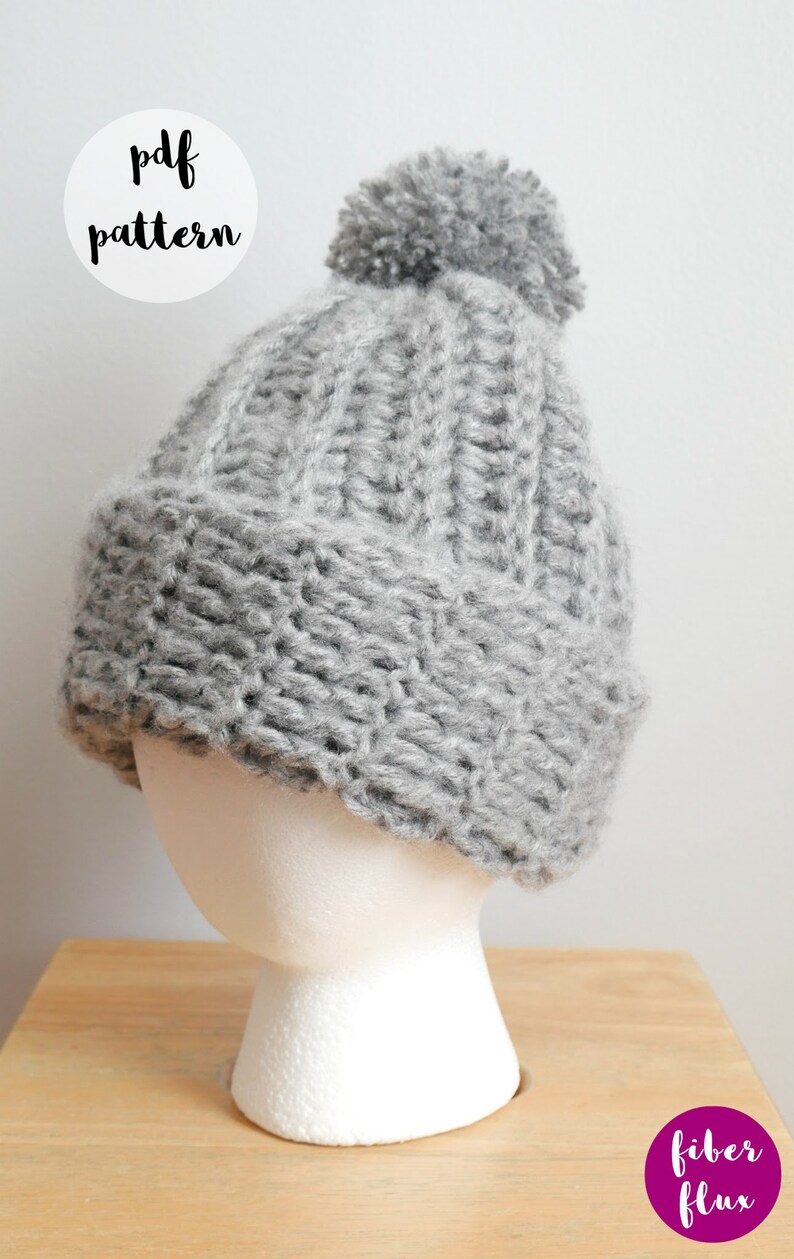 PDF Crochet Pattern-Easy Beginner Crochet Ribbed Pom Pom Hat image 2