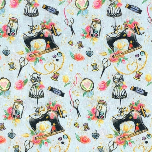 100 Cotton Fabric Sewing Machine Design Tailor Print Quality Etsy