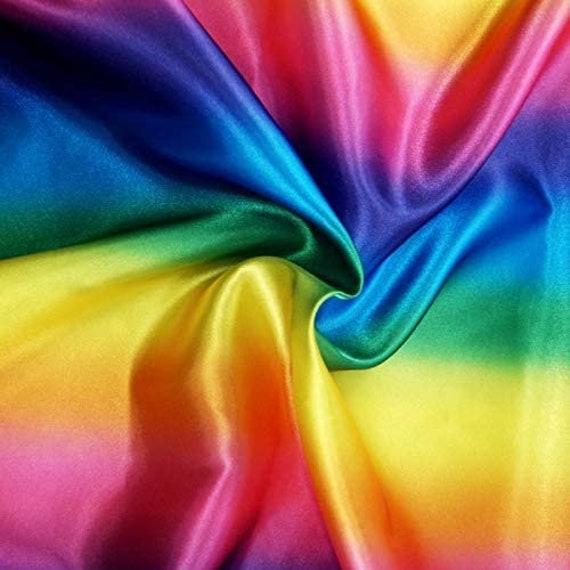 Rainbow Satin Fabric Bright Gradient Ombre Coloured Dressmaking Material Costume Backdrops Multicoloured Width 145 cm 58