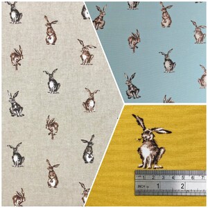 Shabby Hare Designer Pop Art Linen Fabric Curtain Upholstery Quilting Multicoloured Craft Dressmaking Materials Yellow, beige,Pale Blue