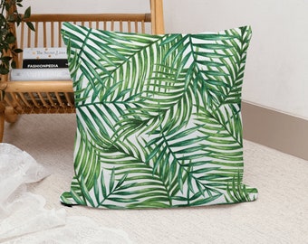 Waterproof Cushion Cover 18" x 18" PU Coated Water Repellent Canvas Fabric Digital Chartwel Outdoor Tropical Palm Leaves Rattan Chair Pillow