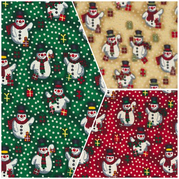 Christmas Fabric Gold Snowman Shimmer Sparkle 100% Cotton Quilting Fabric Christmas Beige,Red,Green