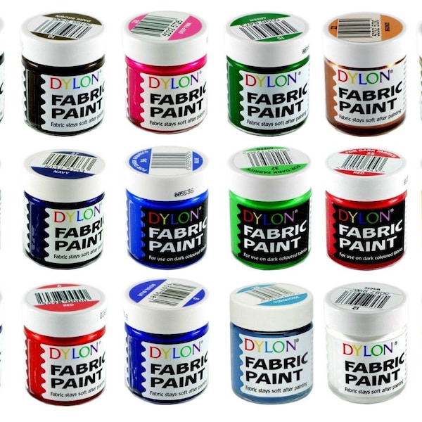 2 pots de peinture en tissu Dylon de haute qualité - 25 ml Gamme complète de couleurs disponibles ! Peinture Pour Tissus Foncés Et Pour Tous Tissus Chiffons Haletants