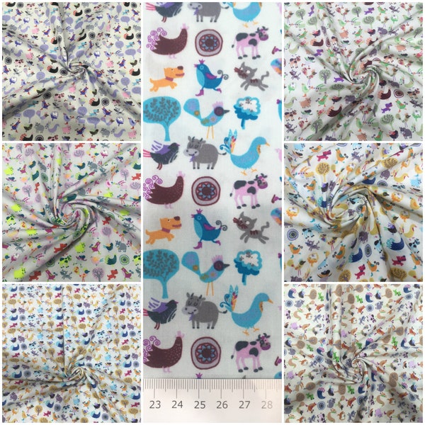 100% Cotton  Fabric Farmyard Animals Cotton Poplin Pigs, Hens, Cows, Pheasants Farm Old Mcdonald