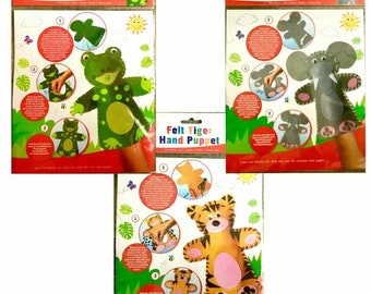 Kids Create - Sewing Felt hand Puppet Have fun Playing with your own Felt Hand Puppet - Tiger, Frog and Elephant.