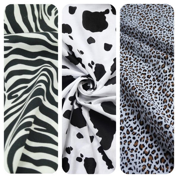 Printed Polycotton Fabric Dressmaking Material Crafts Animal Snow Printed cow, Leopard, Zebra  Polycotton Fabrics