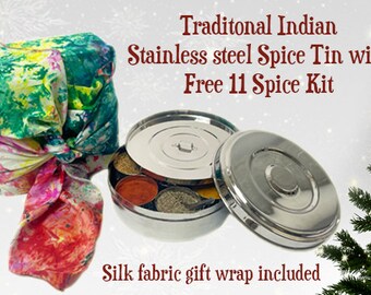 Personalised Spice Hamper Traditional Indian stainless steel spice tin with FREE 11 spices kit Gifts for Men's Gifts For Women Christmas