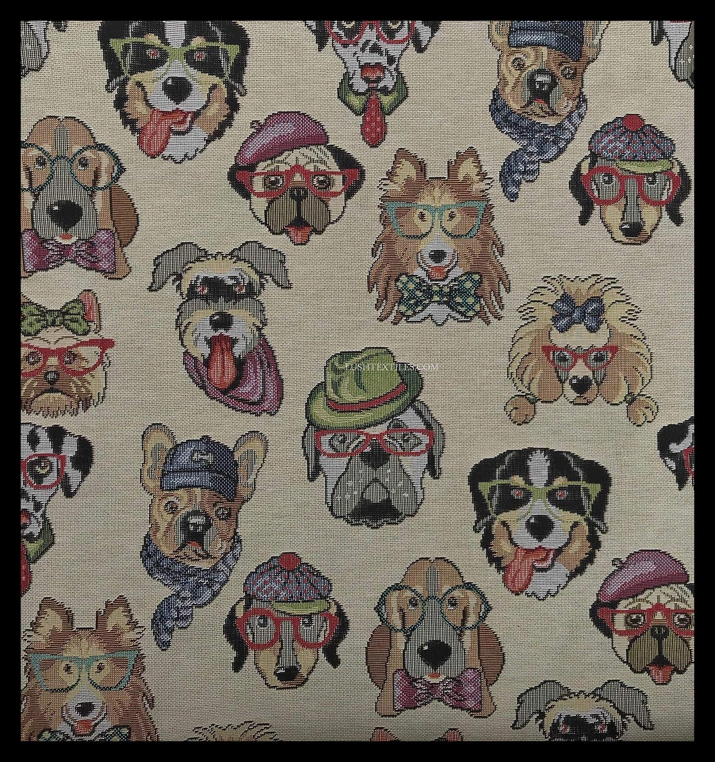 Luxurious Heavyweight New World Tapestry Multicoloured Dogs Designer Woven Tapestry Crafting Soft Furnishings Upholstery Fabric 140cm