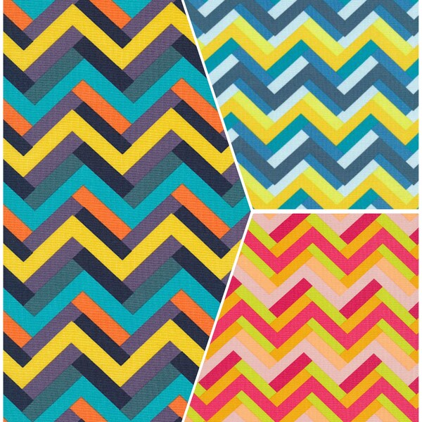 Fabric Freedom 100% Cotton Quilting  and Dressmaking Jungle Safari Fabric Chevron Pattern on Deep Sky Blue/ocean blue,orange,lemon/yellow