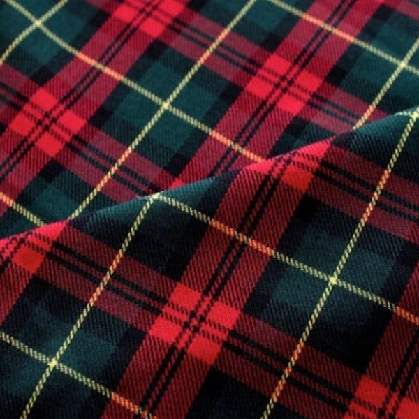 Tissu Tartan Rouge & Vert / Cameron - Tissu Ecossais Poly Viscose Carreaux de Noël