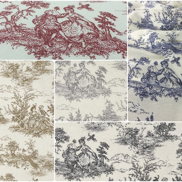 Cotton Rich Linen Look Fabric Toile French Painting Aristocrat 140cm Wide French Toile De Jouy LinenBag Making fabric Dressmaking Cushions