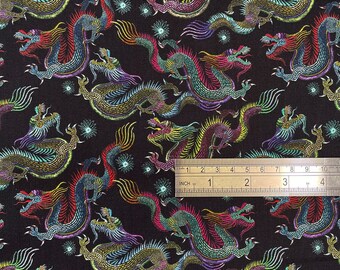 Tessuto drago cinese Muiltcoloured Tessuto tradizionale orientale 100% cotone digitale 140cm/55'' di larghezza