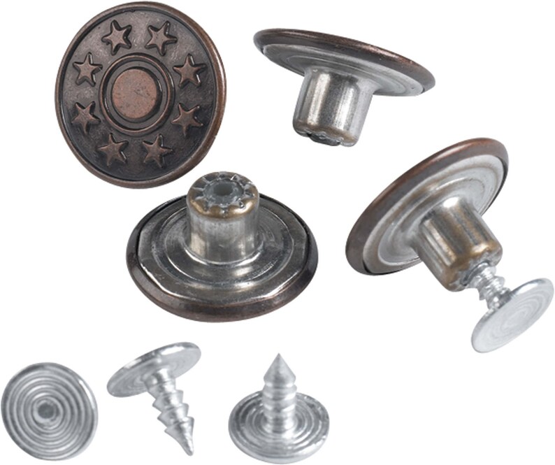 Trimming Shop 6 X Jeans Stud Buttons Silver Bronze Colour Etsy