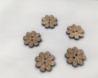 Wooden 2 Hole Floral Buttons 12mm - per 5 buttons