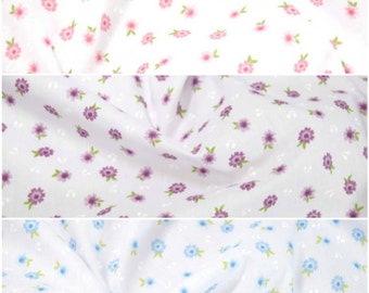 Printed Poly Cotton Fabric Dressmaking Material Crafts Printed Antonio Multicolour Floral Flowers on Leaves on white