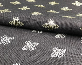 Gilded Black and Gold/ Black and Silver Bumble Bees 100% Cotton Linen  Fabric Perfect  Material Upholstery  Craft Dressmaking Sewing