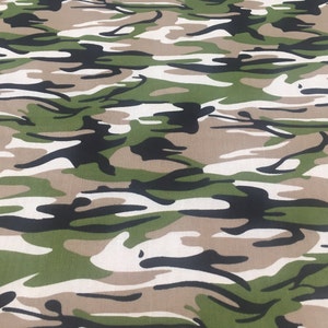 Camouflage Polycotton Poplin Fabric Material Desert Camouflage Dressmaking Shirts Clothes Crafts Camouflage Fabric Green/Black