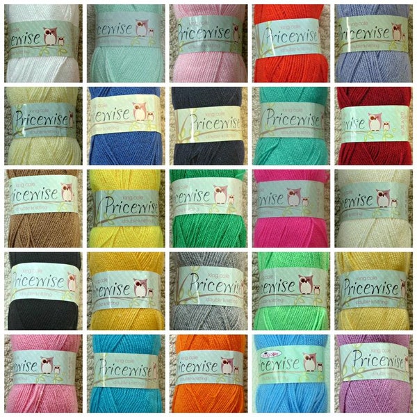 100% Acrylic DK Knitting Wool/Yarn Pricewise DK 100g Double Knitting (Light Worsted) Knitting Yarn/Wool King Cole