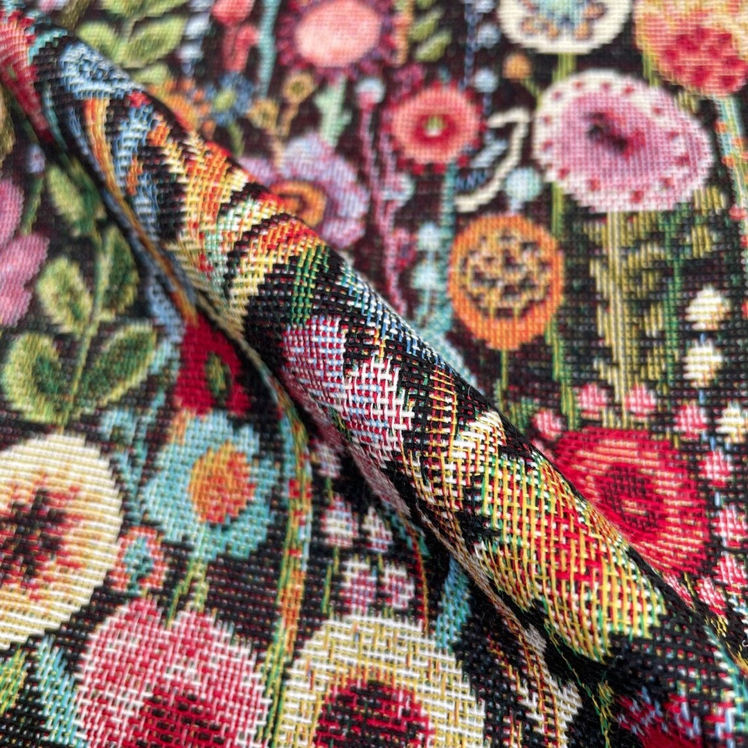 Ebony Kew Gardens Tapestry Fabric Boho Chic Floral Colourway Stunning