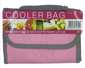 Fold Up Insulated Lunch Cooler Bag, Pink and Blue Colour