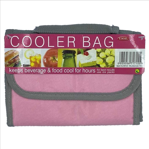 Fold Up Insulated Lunch Cooler Bag, Pink and Blue Colour