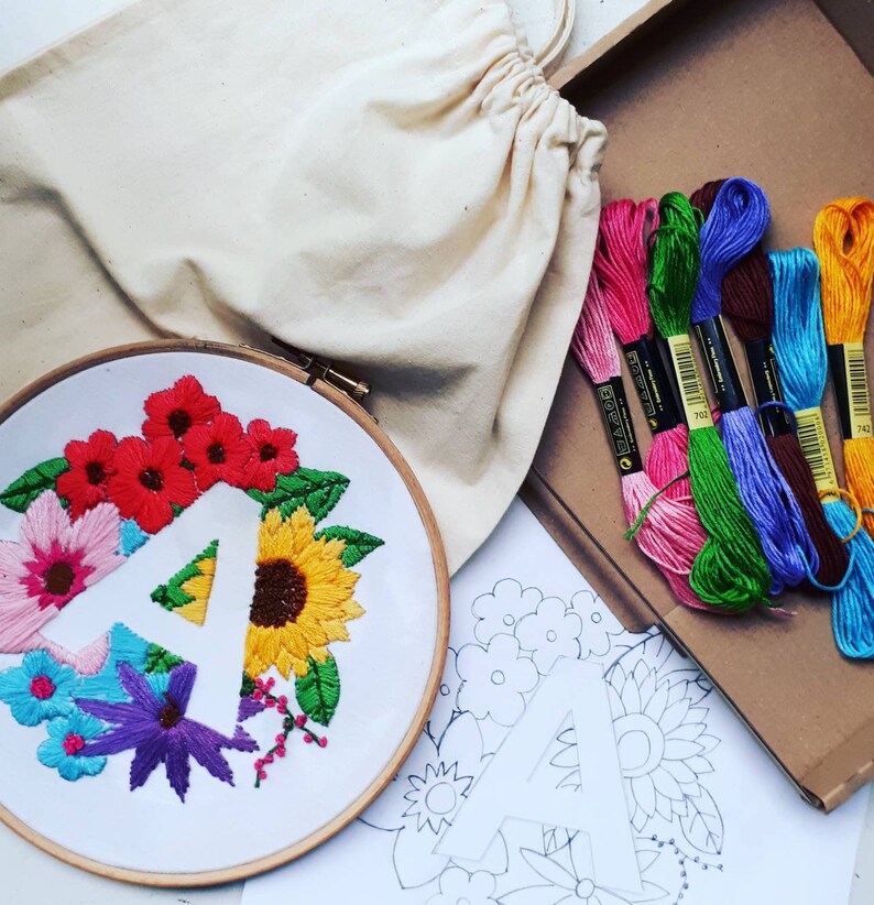 Initial Embroidery Kit Floral Embroidery Kit Etsy