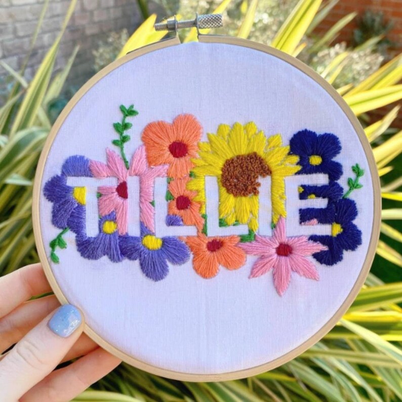 Any Name Personalised Embroidery Kit Floral Embroidery Etsy UK