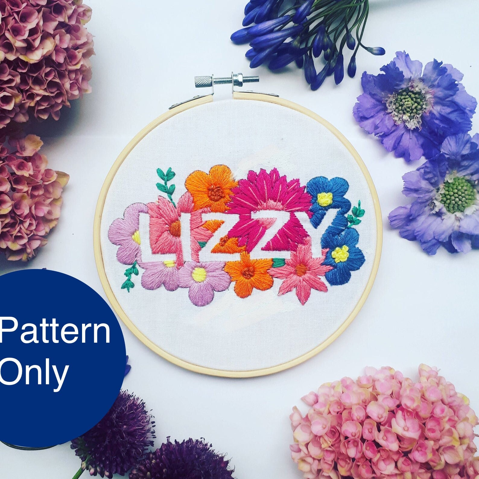 Personalised Name Embroidery pattern Floral Embroidery | Etsy