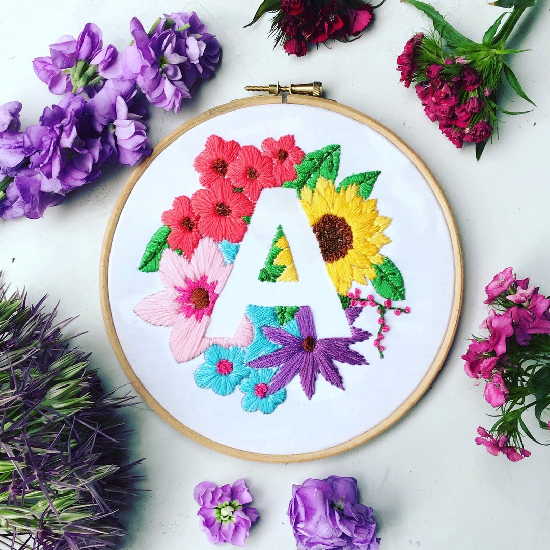 Initial Embroidery Kit Floral Embroidery Kit - Etsy