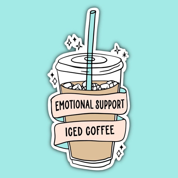 Emotional Support Iced Coffee Sticker, bring me iced coffee, coffee lover sticker, iced coffee addict, cute retro, water bottle sticker