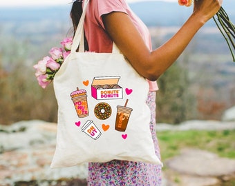 Coffee and Donuts Tote Bag, Tote Bag, Coffee Donuts, womens accessory, gifts for women, Dunkin Donuts, Dunkin Keychain, Coffee Keychain