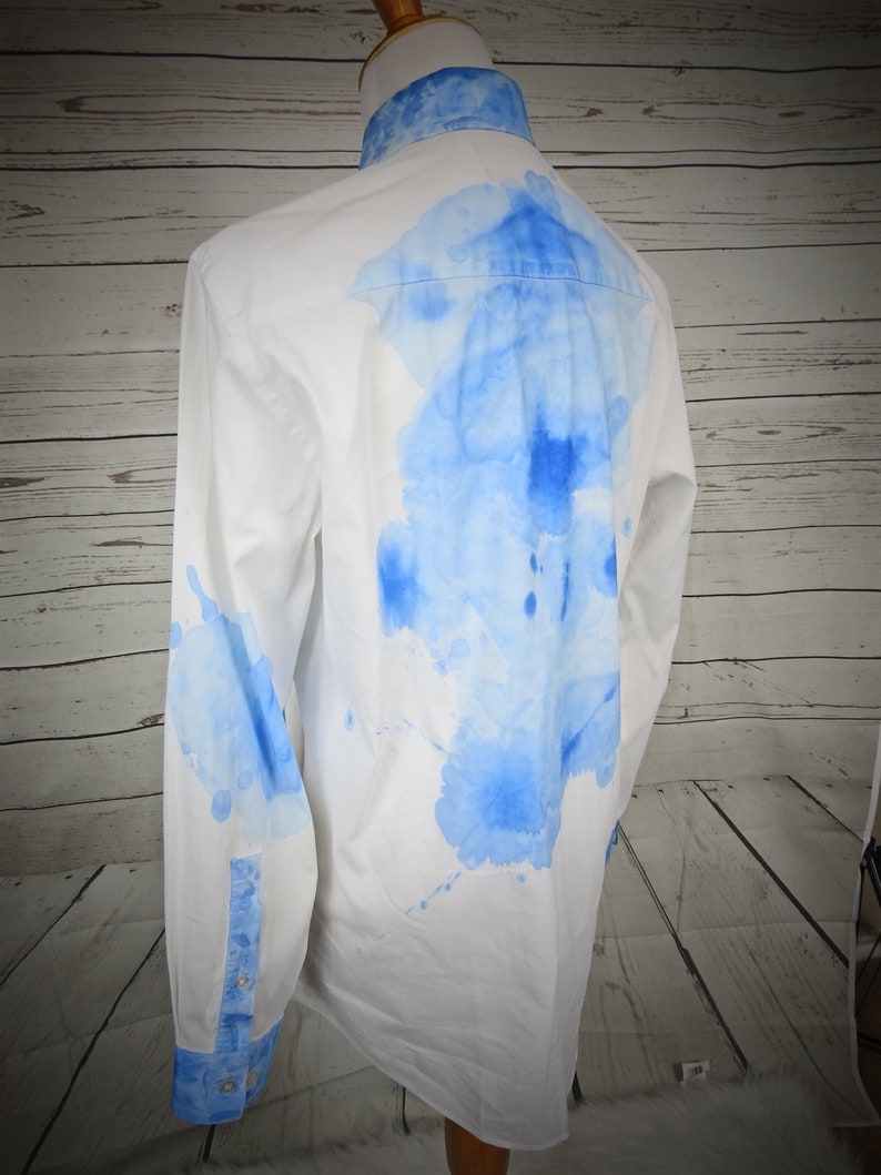 White hand painted dress shirt paint splatter design size S Etsy