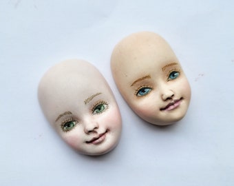 Visages de poupées en peluche. Pièces de poupées sculptées et peintes. Fournitures pour la création de poupées uniques. Supports miniatures en pâte polymère.