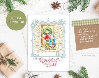Jolie carte de Noël souris imprimable en téléchargement numérique