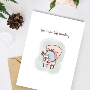 印刷可能なかわいいラブカード || ダウンロード || クマの面白いロマンチックなデジタル記念日ロマンチックなECardをダウンロード || あなたは人生をより甘くします