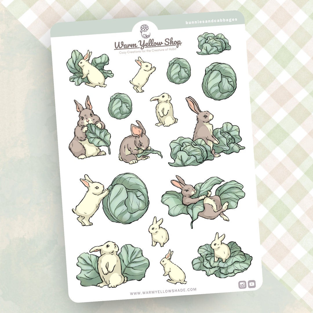 Bunny Stickers Cabbage Spring Planner Easter - Etsy