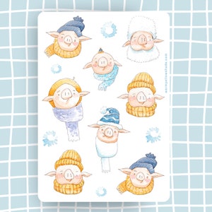 Schattige varkenstickers gezellige winterplanner december
