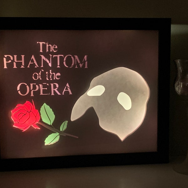 The Phantom of the Opera, Phantom of the Opera mask, theater playbill, light lightbox shadow box frame Great Gift for Opera lover, wall art